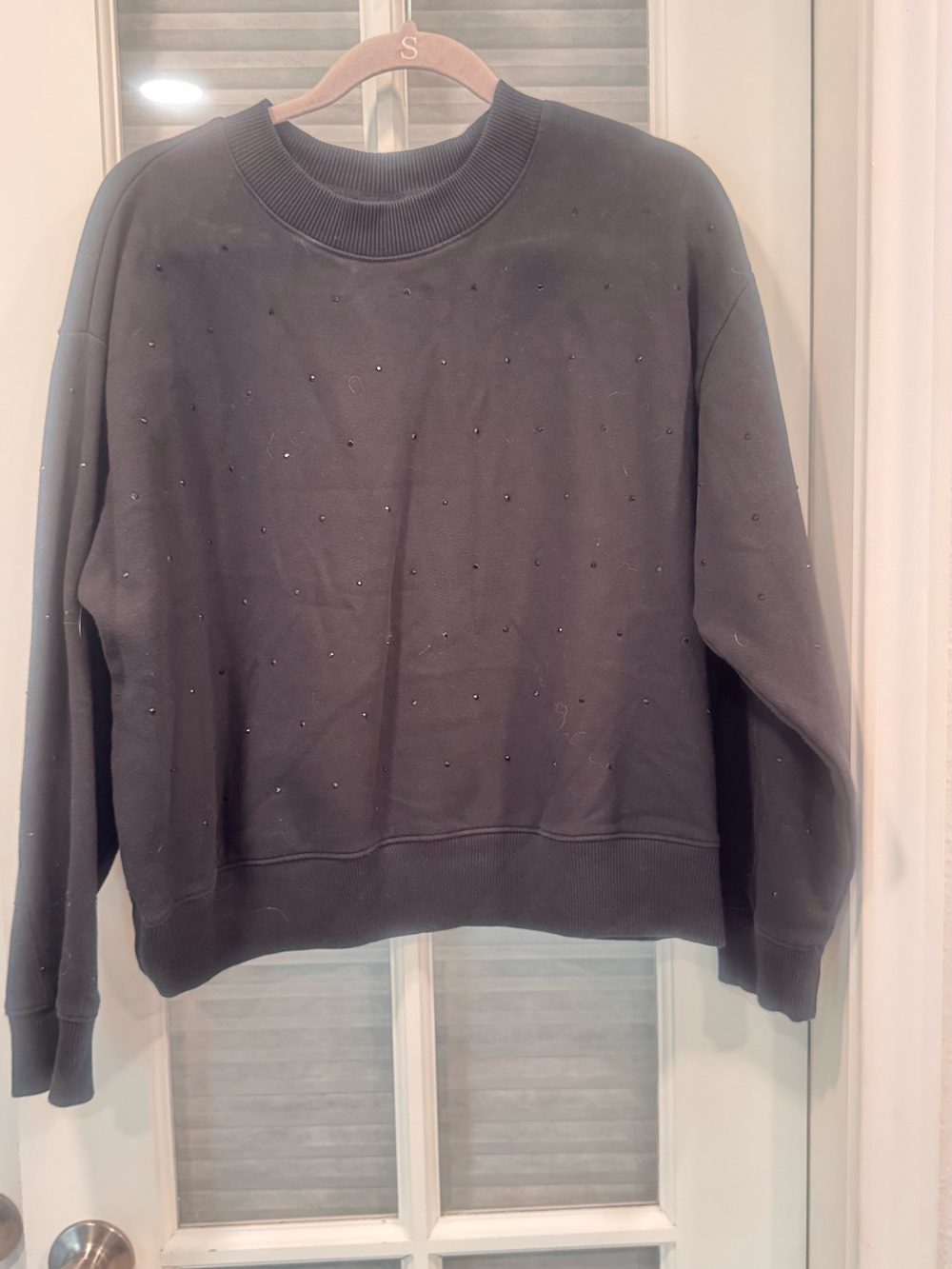 a new day Black Crewneck Sweater with Subtle Rhinestones